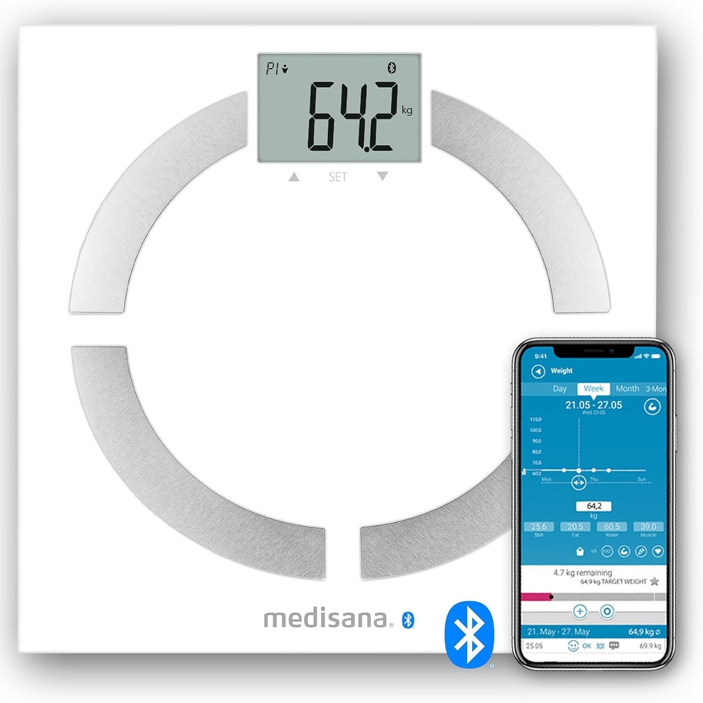 275339 - MEDISANA Peshore personale BS 444 Connect 180kg, analizë trupore, e bardhë