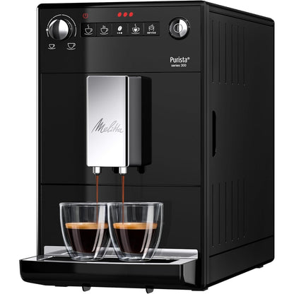 162022 - MELITTA Purista F 230-102 - Makinë Kafeje Automatike me Mulli Konik të Heshtur, Buton Përzgjedhjeje Direkte, Funksion 2 Filxhanësh, Gjerësi 20 cm, Njësi e Lëvizshme për Përgatitje, Ngjyra: E Zezë