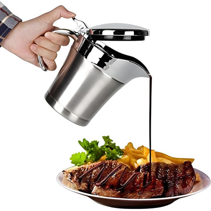 215742 - Varkë termike për salcë prej çeliku inox, enë salce e izoluar me kapak dhe dorezë, kapacitet 450 ml