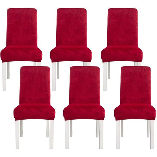 150313 - Mbulesa për karrige ngrënieje prej kadifeje, elastike, të heqshme, universale, të larshme, për hotel, dhomë ngrënieje dhe kuzhinë, ngjyrë e kuqe vere, set me 6 copë.