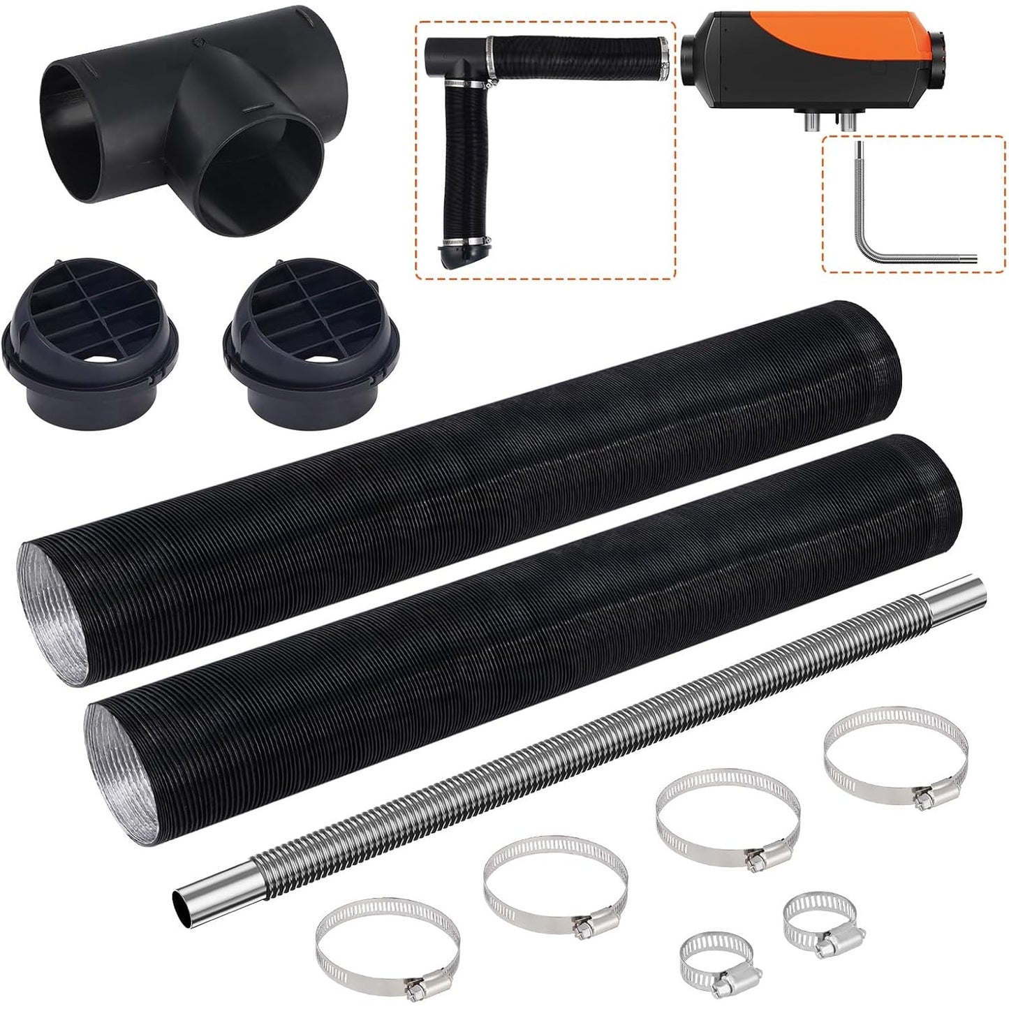288987 - VEVOR Kit tubi për ngrohës nafte, kanal ajri 75 mm, tub shkarkimi çeliku inox 25 mm, 2 kanale ajri