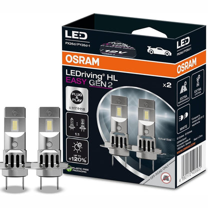 245464 - OSRAM LEDriving HL EASY GEN 2 H7/H18, drita të gjata dhe të shkurtra LED, e Bardhë e Ftohtë 6500K, pa aksesorë, vetëm për përdorim jashtë rrugës, 2 llamba