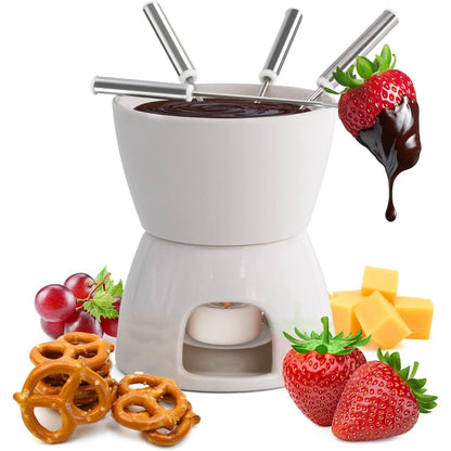 223525 - JOEJI Set Fondue Çokollate, Qeramike, Set Fondue Djathi, Qiri dhe Pirun