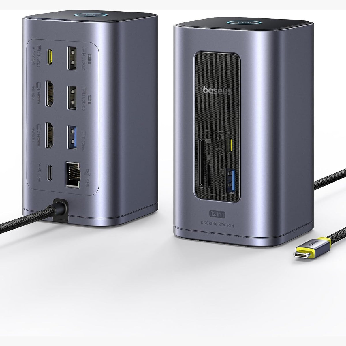 295520 - BASEUS Stacion Dokimi Nomos Air 12-në-1, Dy Monitora, 4K HDMI, 10Gbps USB-A/C, SD/TF, 100W PD, Ethernet, Pajtueshëm me HP/Lenovo/Dell/Acer