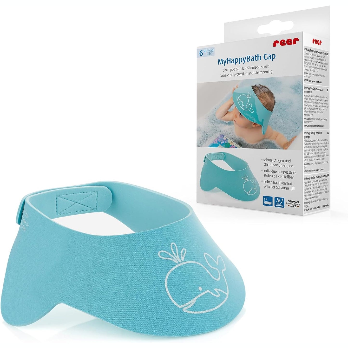 322062 - REER - Mbrojtës shampoje për kapuç MyHappyBath, për perimetri i kokës 40-55 cm, blu