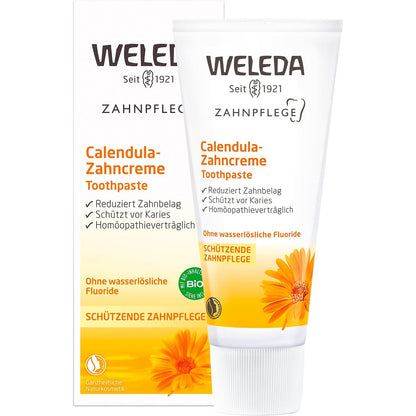 275837 - WELEDA - Pastë dhëmbësh Organike Calendula, 75ml - Pa fluor, vegane, pastrim i butë, forcon mishrat e dhëmbëve, parandalon kariesin
