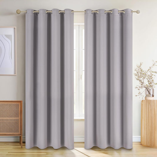 209988 - BLUMTAL - Set Prej 2 Perde Blackout, Perde Termike Anti-Nxehtësi, Opake me Vrima, Panele Perdesh me Laqe, Reduktim Zhurme, Madhësi 175x140cm, Ngjyra Gri