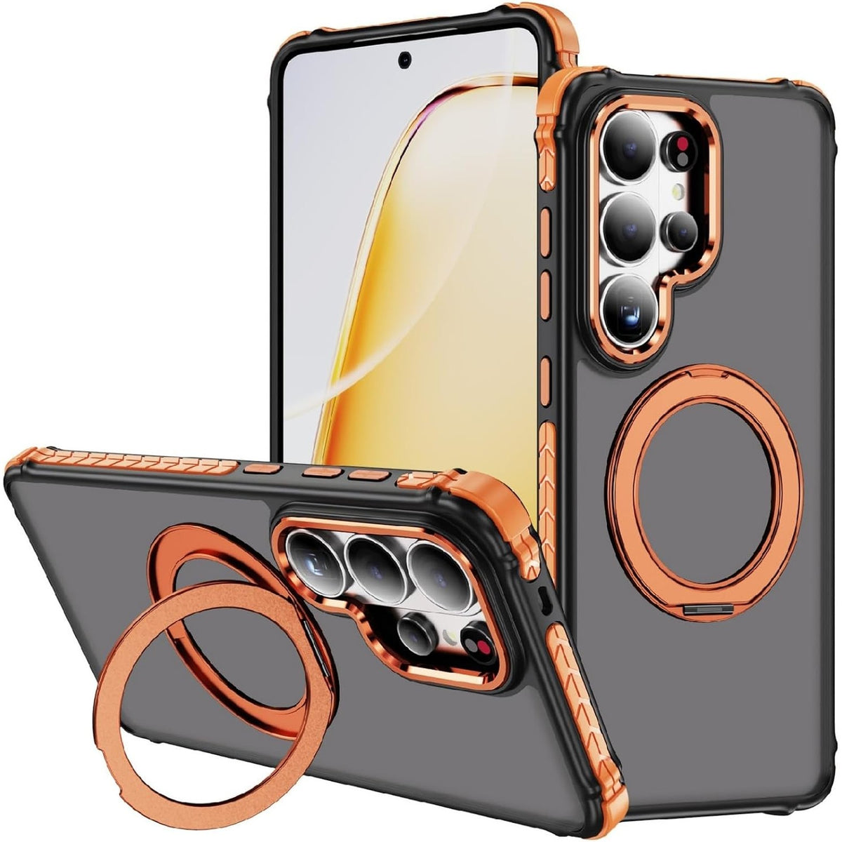 305472 - RILBIB Mbështjellës magnetik për Samsung Galaxy S26 Ultra 5G, Mbulesë me Mbështetëse Rrotulluese të Padukshme, Mbrojtëse 360°, Portokalli