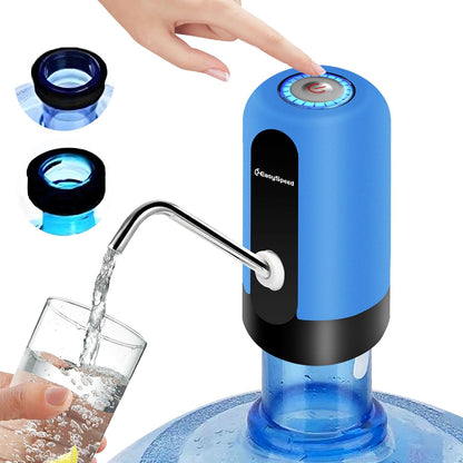 186713 - EASYSPEED Dispenser Uji Portativ i Rikarikueshëm me USB, me 2 Adaptorë dhe Pompë Automatike, për Shtëpi, Zyrë dhe Kamping, Ngjyra Blu
