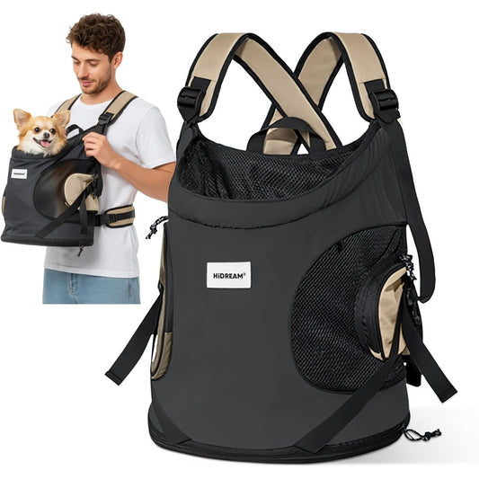 255181 - ALLSOPETS Çantë shpine për mace dhe qen, Çantë shpine portative për macet dhe qentë e vegjël, Rrip sigurie i integruar, Dizajn ergonomik, Gri e errët
