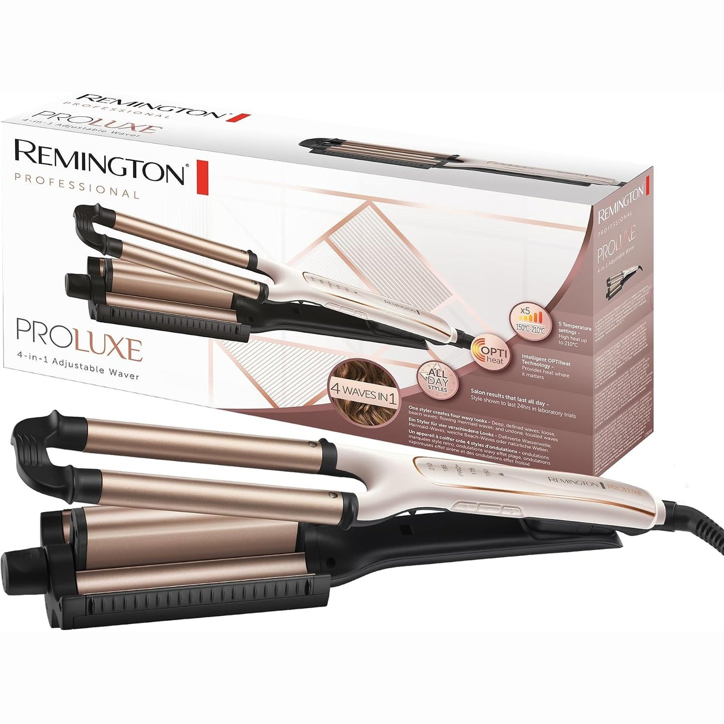 321093 - REMINGTON Hekur me Valë CI91AW [Fitues i Testit] Hekur Kaçurrelash ProLuxe 4-në-1: Plazh, Valë Natyrale, Valë Uji, (Ekran Dixhital, Cilësim Temperature deri në 210°C)
