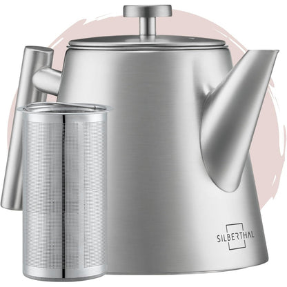 226509 - SILBERTHALI Çajnik me Infuzues (1L) Ngjyrë Argjendi - Çeliku Inoks - Çajnik me Dy Mure dhe Kapak - Mban Çajin të Ngrohtë për Kohë të Gjatë