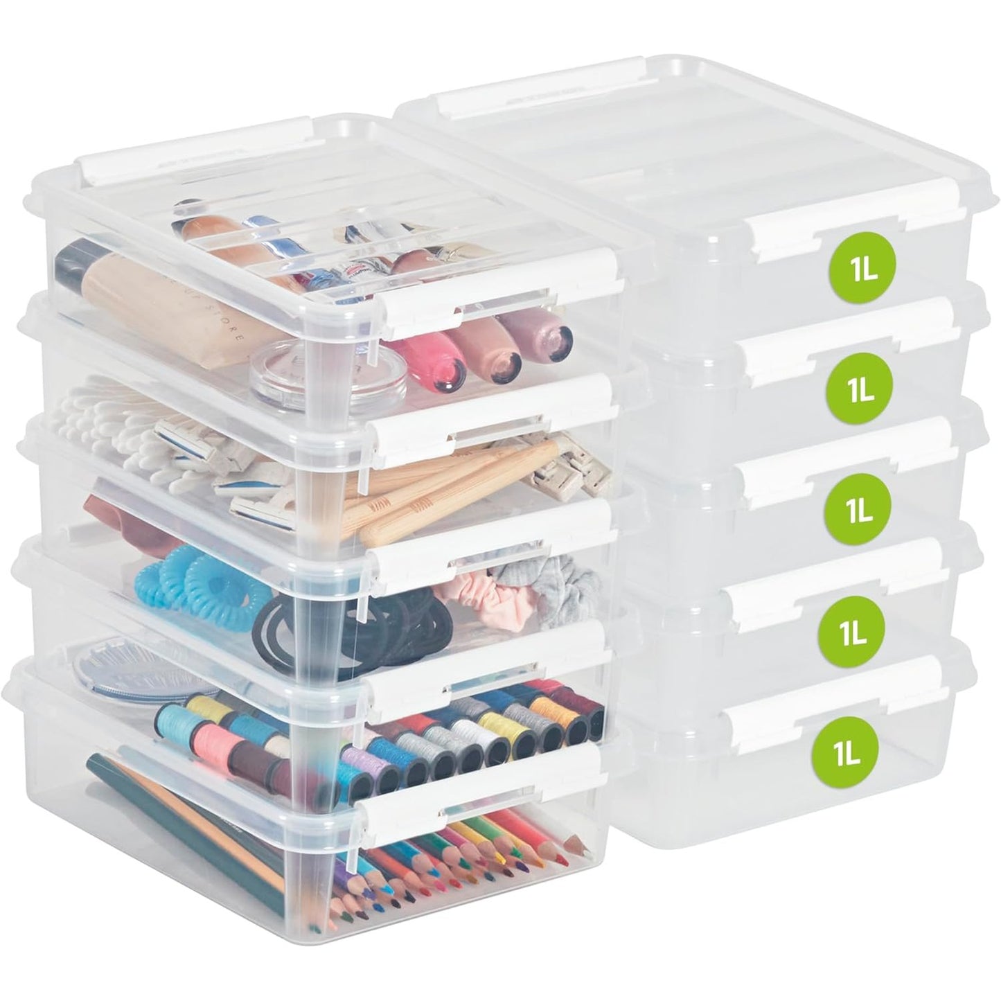 167964 - SMARTSTORE - Kuti Ruajtjeje Plastike Classic 1L (21x17x6cm), Set prej 10 të Vendosshme njëra mbi tjetrën, të Sigurta për Ushqim, me Kapakë dhe Qoshe të Përforcuara, Garanci 10-Vjeçare