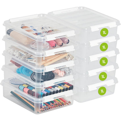 167964 - SMARTSTORE - Kuti Ruajtjeje Plastike Classic 1L (21x17x6cm), Set prej 10 të Vendosshme njëra mbi tjetrën, të Sigurta për Ushqim, me Kapakë dhe Qoshe të Përforcuara, Garanci 10-Vjeçare