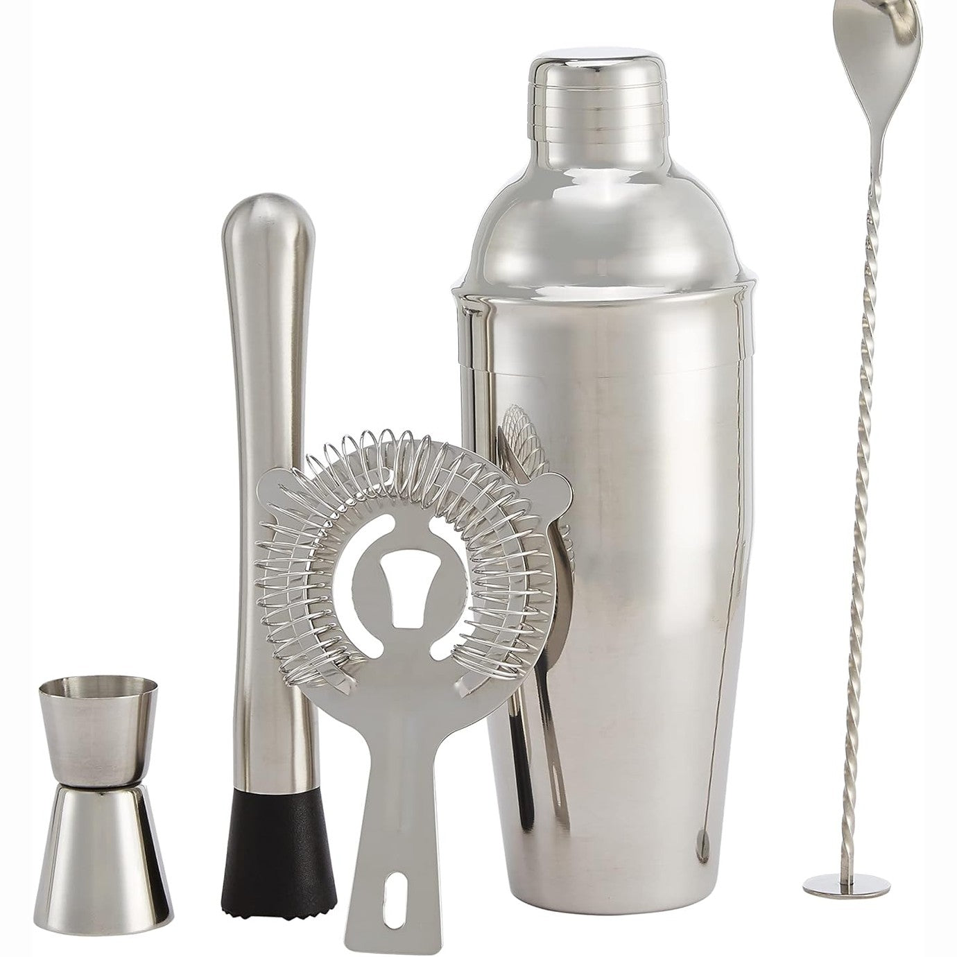 223612 - AMAZON BASICS Set koktejlesh 5 copë, 70 cl, mikser, përzierës, sitë, enë për përzierje, çelik inox
