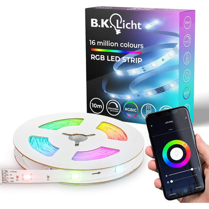 247381 - BK Dritë I Shirit LED Wifi RGBIC 10 m, Kontroll Aplikacioni, Sensor Muzike, Shirit Dritash, Dritë Chasing, Kompatibël me Alexa, Shirit Inteligjent Vetëngjitës