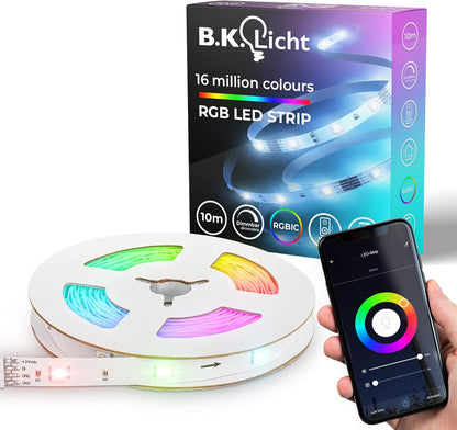 247382 - BK Dritë I Shirit LED Wifi RGBIC 10 m, Kontroll Aplikacioni, Sensor Muzike, Shirit Dritash, Dritë Chasing, Kompatibël me Alexa, Shirit Inteligjent Vetëngjitës