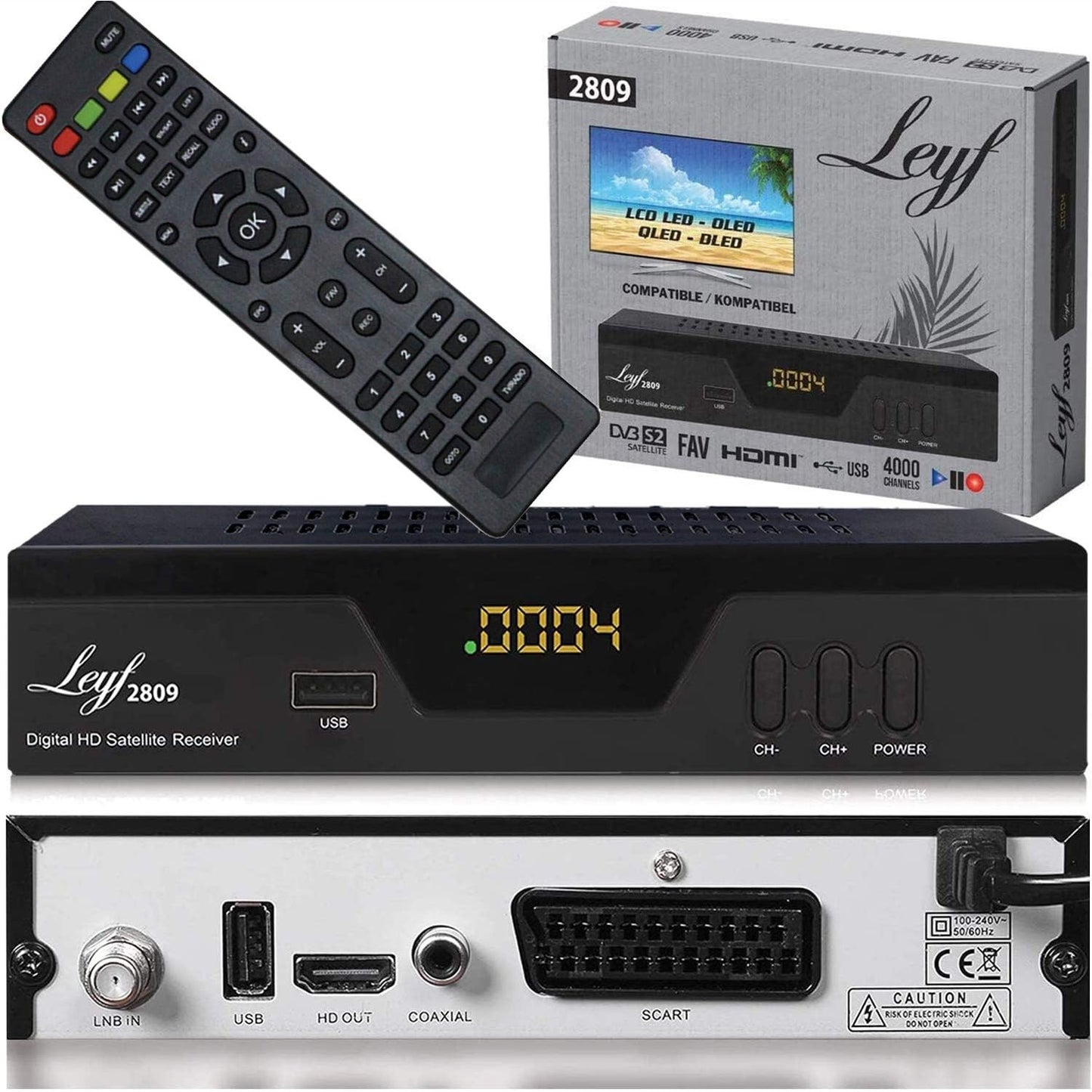 273498 - LEYF Marrës Dixhital 2809, Satelitor (HDTV, DVB-S/S2, HDMI, SCART, 2X USB 2.0, Full HD 1080p), i paraprogramuar për Astra Hotbird Türksat
