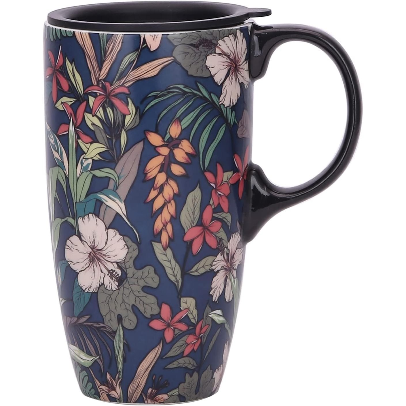 213818 - Filxhan qeramik, filxhan i madh kafeje, filxhanë të gjatë, prej porcelani, filxhan çaji latte me kapak, 482 ml, blu