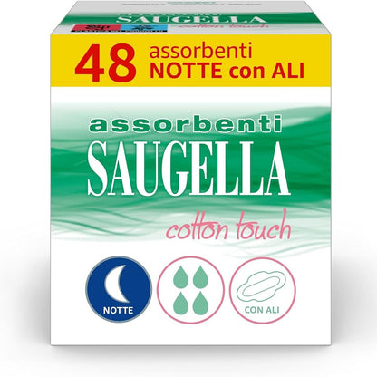 336702 - SAUGELLA Peceta Sanitare Cotton Touch Night, 48 Peceta, Veprim Antibakterial