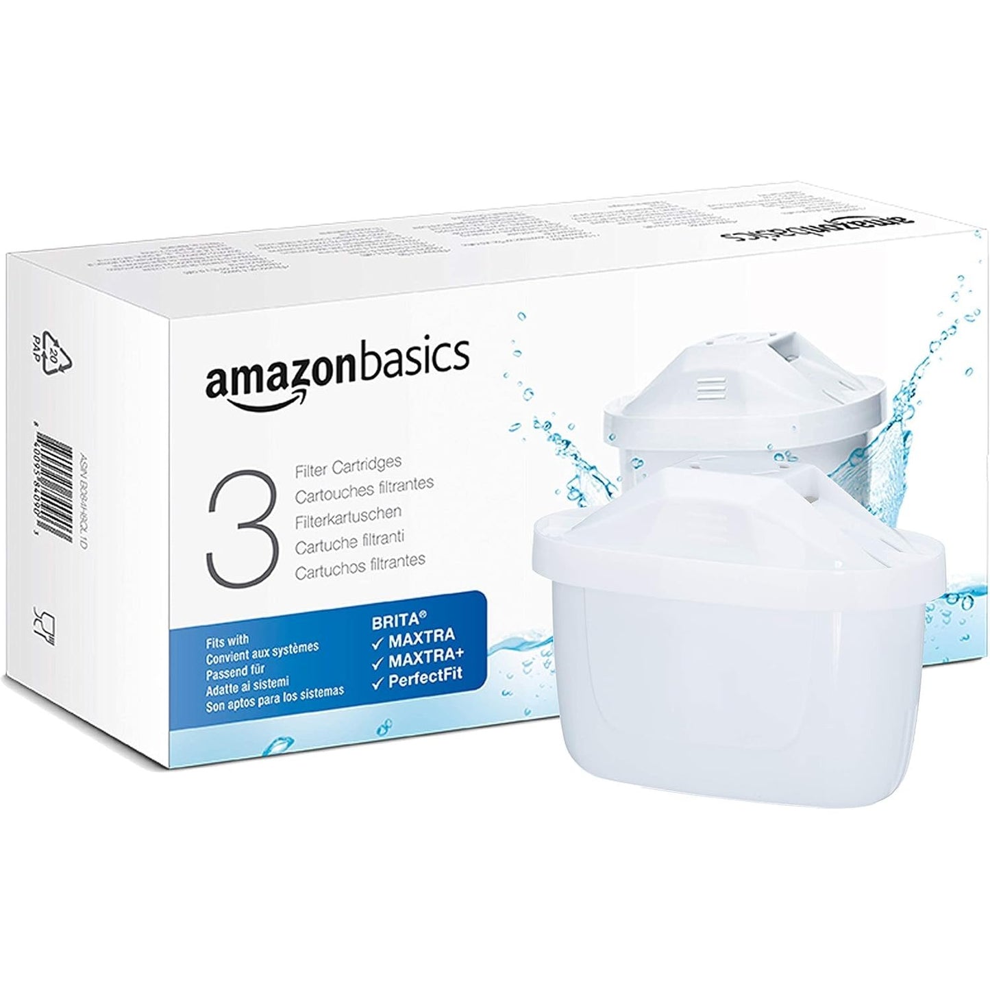 247642 - Amazon Basics Fishekë filtri uji, pako me 3 copë, të pajtueshme me të gjitha sistemet BRITA, përfshirë PerfectFit