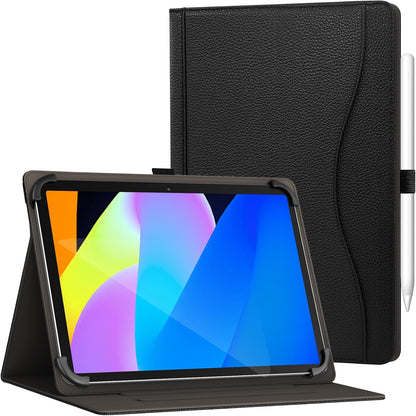 277045 - GOZOPO Mbrojtëse universale për tablet 10.1 inç, Mbështetëse shumëkëndëshe prej lëkure PU me folio për Whitedeer/Laptop/Lenovo/DOOGEE U11/U11 Pro/Blackview Tab90/HCJIP, tablet 9.6-11 inç (e zezë)