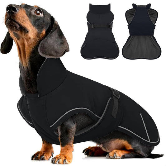 167647 - HJYOKUSO Xhaketë Dimërore për Qen Dachshund, Rezistente ndaj Erës dhe Ujit, e Zinj, Mbrojtje për Barkun dhe Vrimë Zinxhiri, për Qen të Mëdhenj