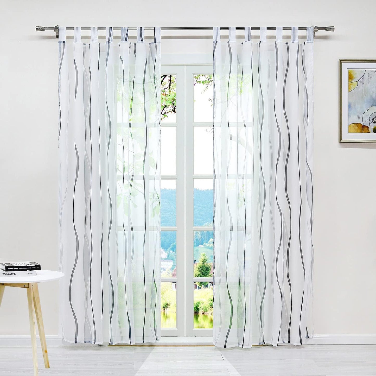 222637 - ESLIR Perde me unaza, Panele Transparente, Voile me Model Valësh, Gri, Gjerësi x Lartësi 140x225cm, 1 copë
