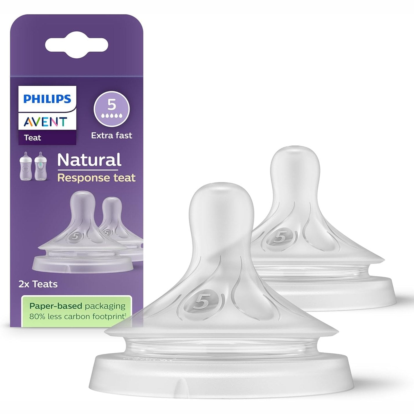 318298 - PHILIPS AVENT Thitha Natural Response – 2 thitha për shishe me shpejtësi rrjedhjeje 5, për foshnje nga 6 muaj, pa BPA (Modeli SCY965/02)