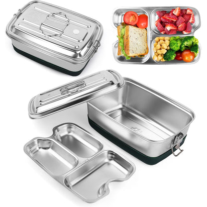 228955 - Kuti dreke prej çeliku inox 2000 ml, dyfishtë me 3 ndarje, e papërshkueshme nga rrjedhjet