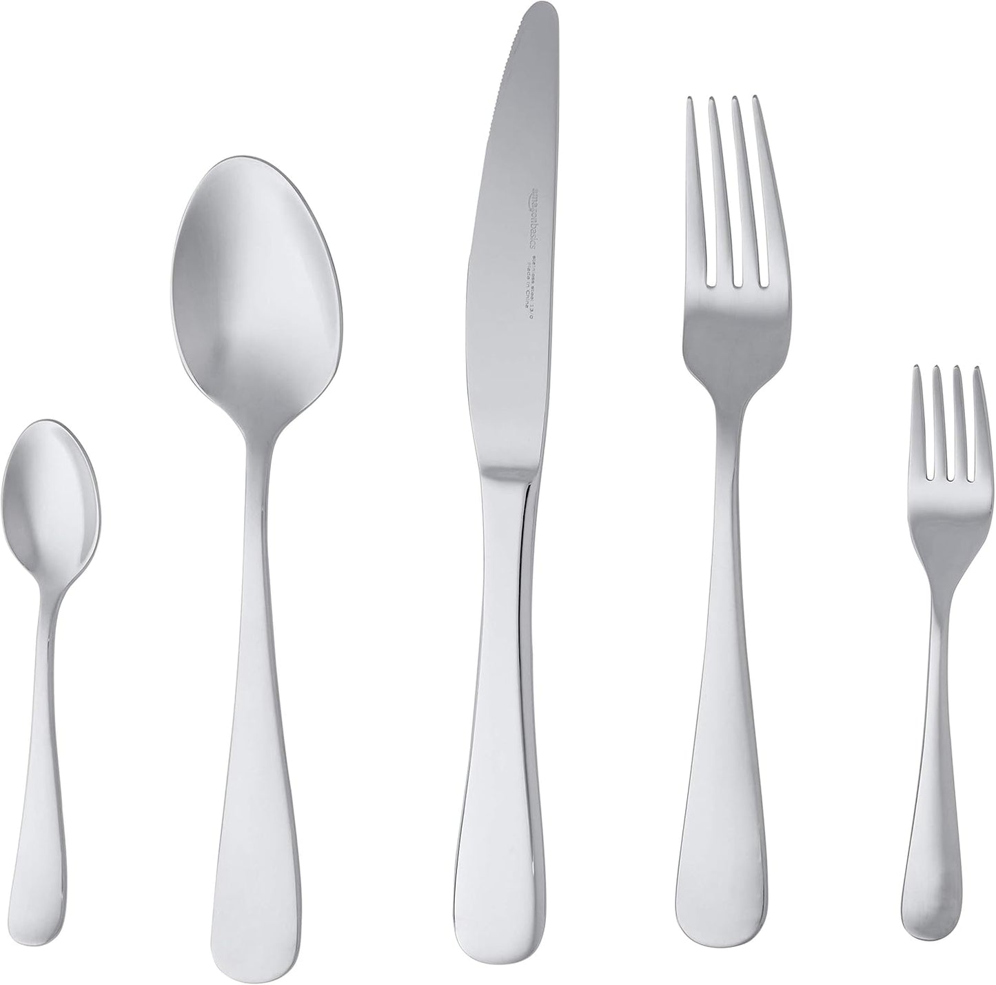 246861 - AMAZON BASICS Set takëmesh me skaje të rrumbullakosura, çelik inox, set me 20 pjesë, për 4 persona, argjend