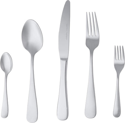 246861 - AMAZON BASICS Set takëmesh me skaje të rrumbullakosura, çelik inox, set me 20 pjesë, për 4 persona, argjend