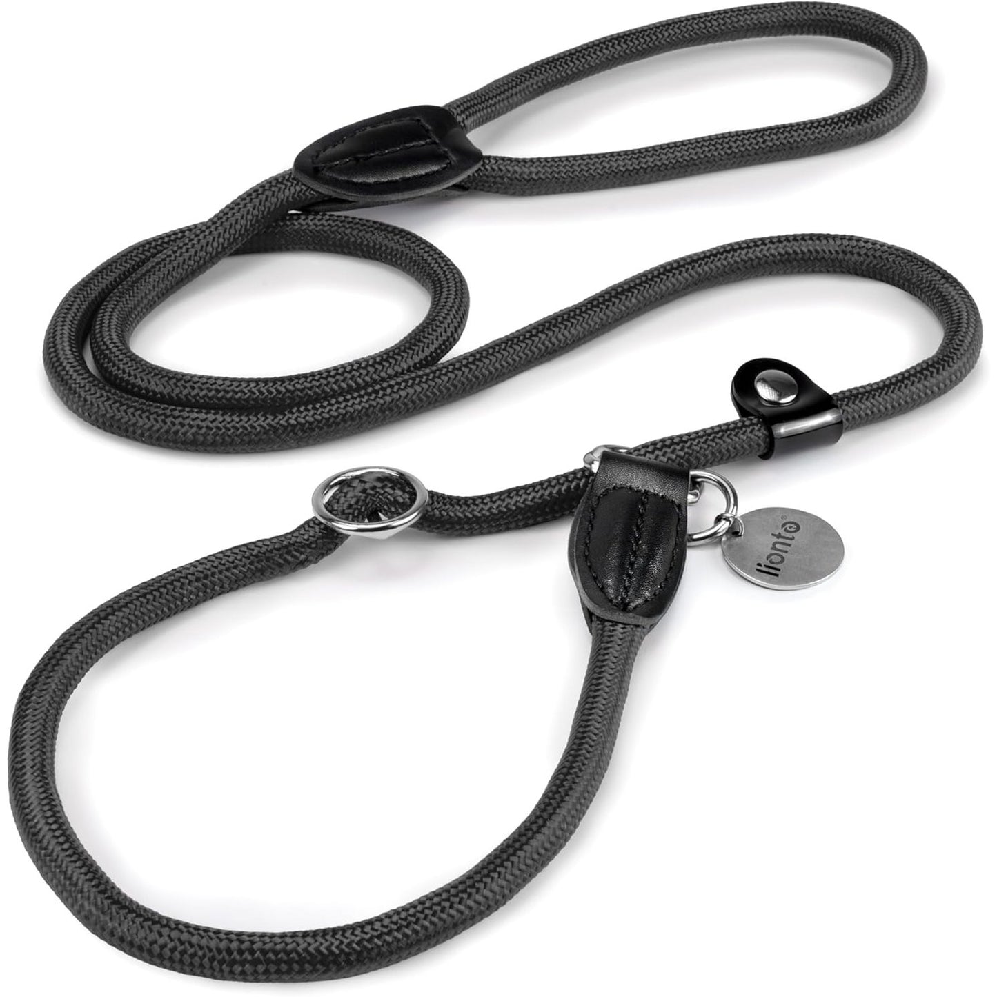 220042 - LIONTO Retriever Leash, i Fortë dhe i Papërshkueshëm nga Uji, 170 cm, Zinxhir miqësor ndaj qimeve, Jakë me Ndalesë të Integruar, Vegan, i Zi