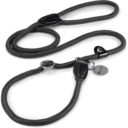 220042 - LIONTO Retriever Leash, i Fortë dhe i Papërshkueshëm nga Uji, 170 cm, Zinxhir miqësor ndaj qimeve, Jakë me Ndalesë të Integruar, Vegan, i Zi