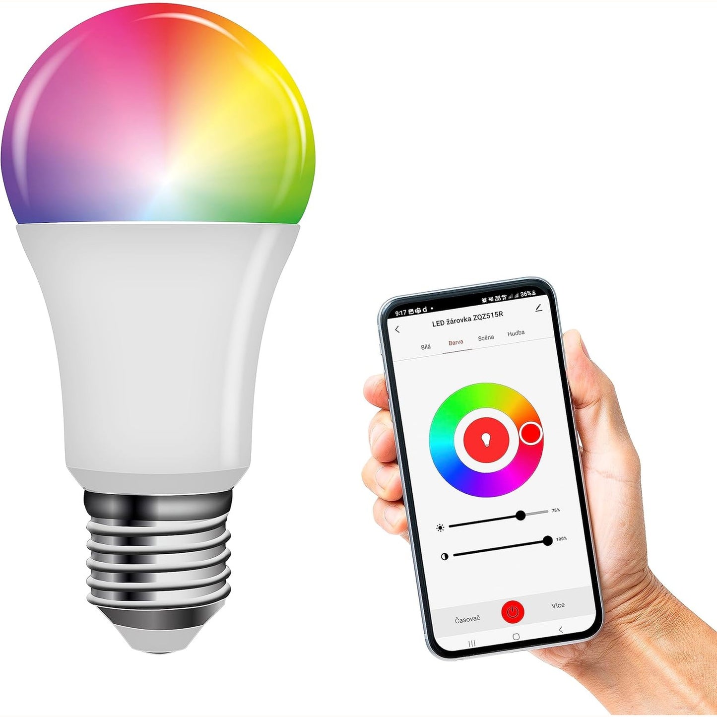 253972 - EMOS GOSMART - LLAMBË LED RGB A60 ME APLIKACION E27 | Me errësim, shumëngjyrësh dhe tone të bardha - 806lm - 9W - 20,000 Orë - WiFi - E pajtueshme me Google Home dhe Alexa