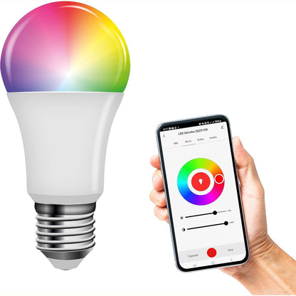 253972 - EMOS GOSMART - LLAMBË LED RGB A60 ME APLIKACION E27 | Me errësim, shumëngjyrësh dhe tone të bardha - 806lm - 9W - 20,000 Orë - WiFi - E pajtueshme me Google Home dhe Alexa