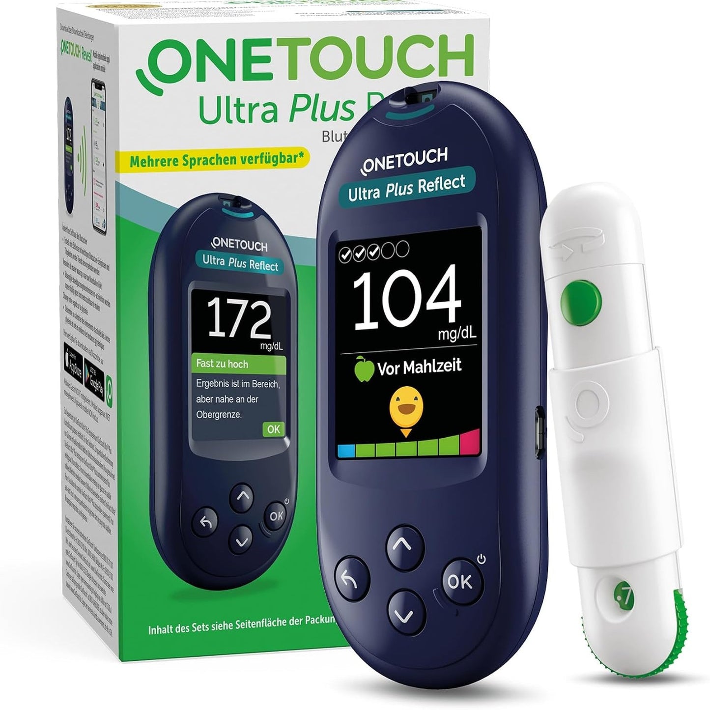 317270 - OneTouch Ultra Plus Reflect® - Matësi i glukozës në gjak - , shirita testimi lanceta,  pajisje lancimi - Stiftung Warentest SHUMË MIRË (1.5)