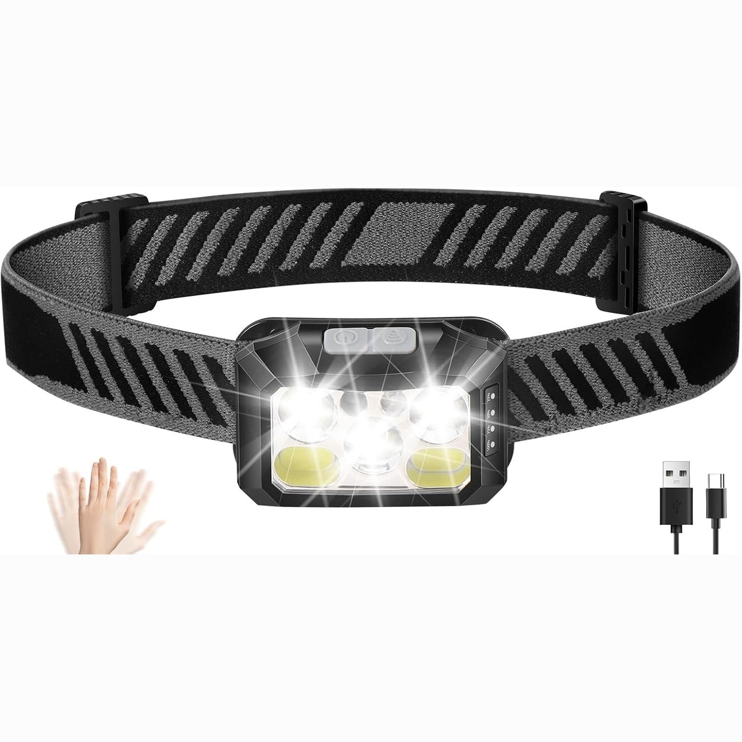 198189 - DIBONIUR Llambë Koke e Rikarikueshme USB, LED Ultra e Fuqishme, me Rregullim të Vazhdueshëm të Dritës, Sensor Lëvizjeje, IPX5, Për Aktivitete Natë, 10 Mënyra