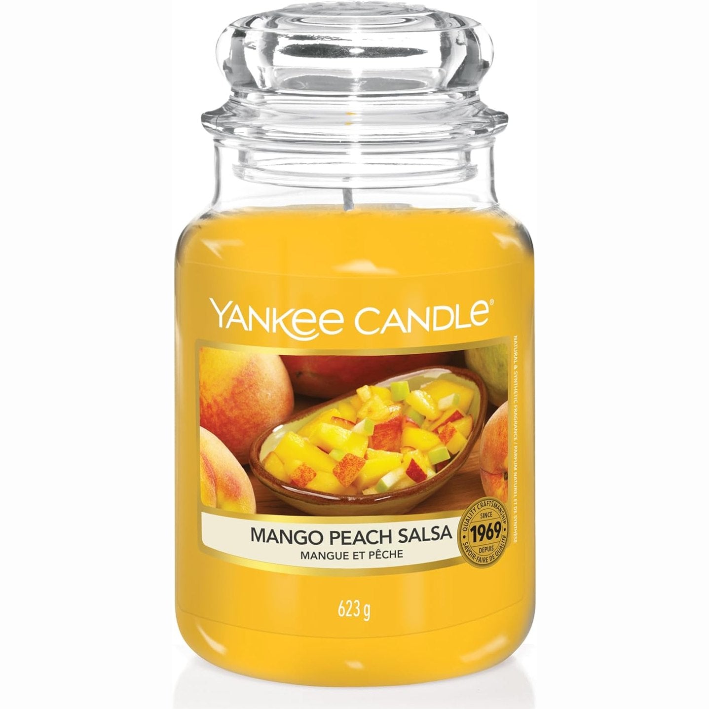 187751 - YANKEE CANDLE Qiri Aromatik në Kavanoz të Madh, Aroma e Salsës Pjeshke Mango, Kohë Djegie deri në 150 Orë, Dhurata e Përshtatshme për Gra