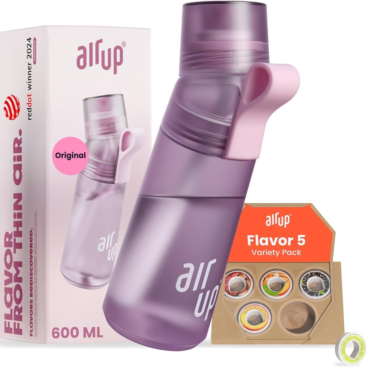 199404 - AIR UP - Shishe për Pije në Shkollë, Sport dhe Palestër, Me Kapacitet 600ml, Përfshin 5 Kapsula pa Sheqer dhe Kashtë - Shishe Uji me Aromë Vjollce, E Përshtatshëm Edhe për Fëmijë, Djem dhe Vajza, Për Pije të Gazuara