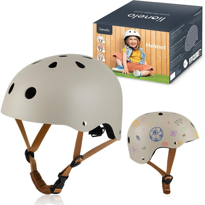 293945 - LIONELO Helmetë sigurie për biçikletë për fëmijë, e rregullueshme 50-56 cm, mbrojtëse për mjekër, e çertifikuar nga Intertek, madhësia S (bezhë)