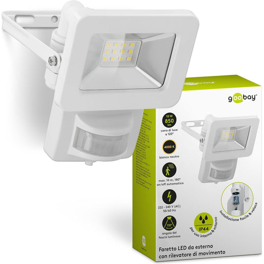 206054 - GOOBAY Dritë LED 53878 me Detektor Lëvizjeje, 10W, Dritë e Bardhë Neutrale 4000K, 850 lm, Kënd Rreze 100 Gradë, Vlerësimi i Mbrojtjes IP65, Ngjyra e Bardhë