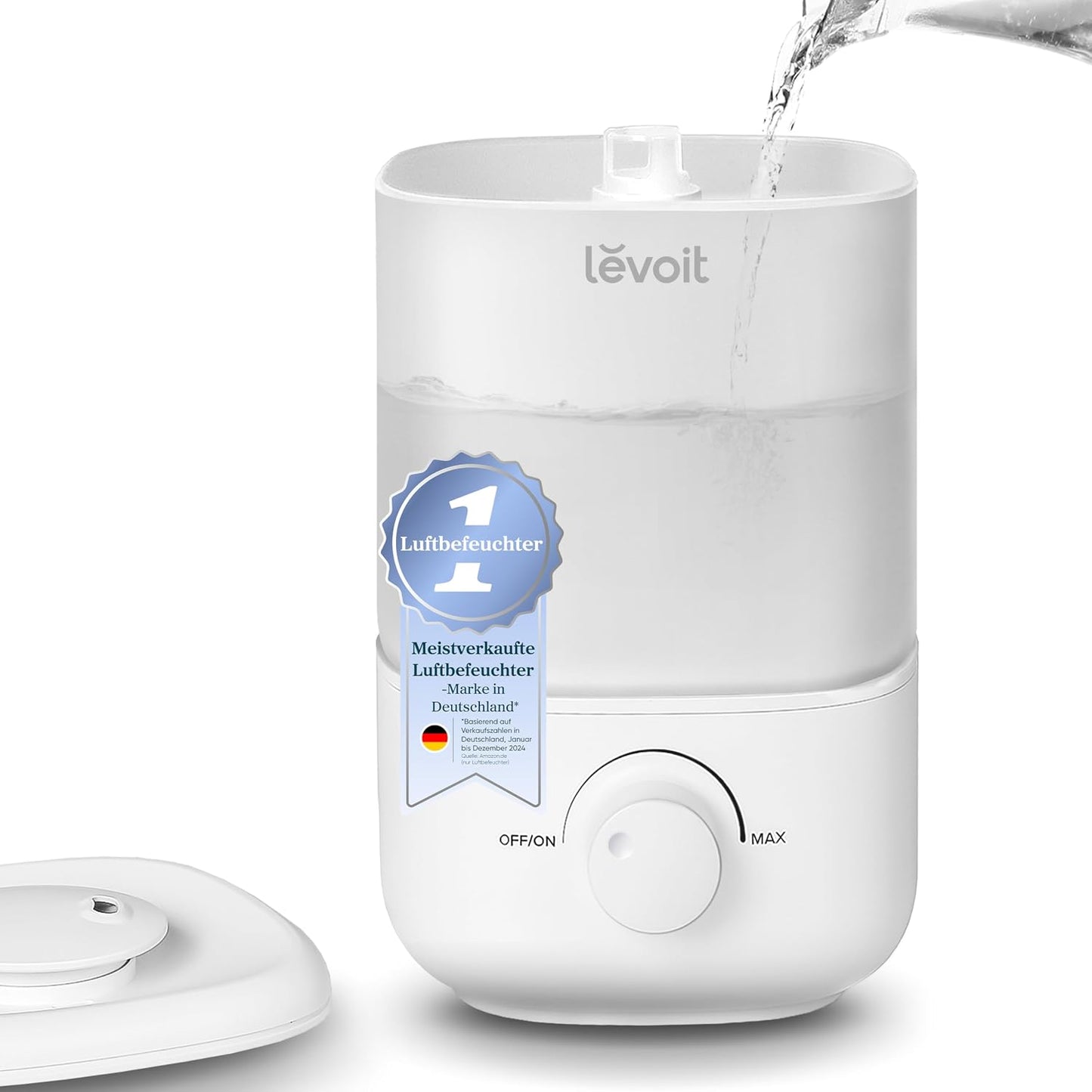 277434 - LEVOIT Lagështues ajri për dhomën e gjumit, 2.5L, deri në 25 orë, 23dB, grykë rrotulluese 360 gradë, mbyllje automatike, i bardhë