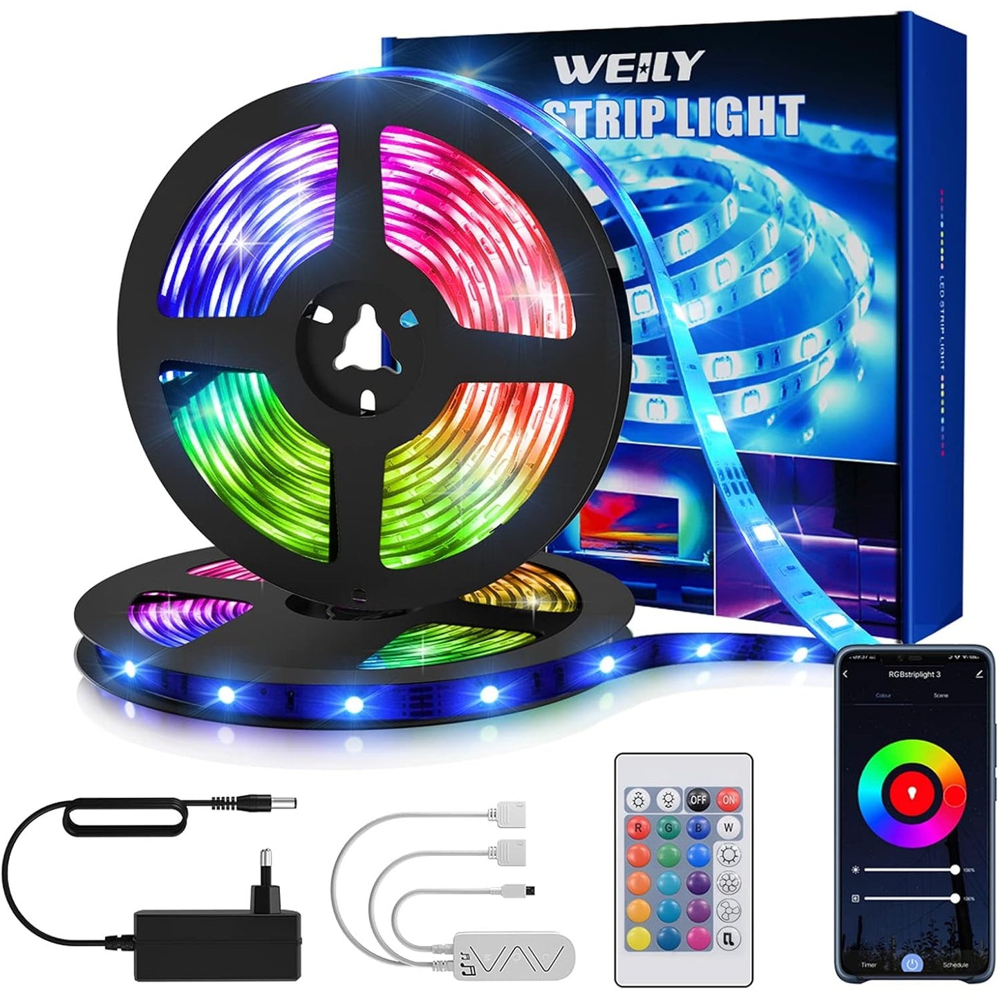 205471 - WEILY Shirit LED Smart WiFi, Shirit RGB 15m me Kontroll Nëpërmjet Aplikacioni, i Pajtueshëm me Alexa dhe Google Home, për Dekorim të Shtëpisë dhe Kuzhinës