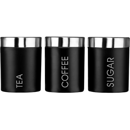 222292 - PREMIER HOUSEWARES Set çaji, kafeje dhe sheqeri, me kapakë çeliku inox prej smalti të zi, enë Liberty për çaj, kafe dhe sheqer, çelik inox, smalti, i zi, 10x10x13 cm