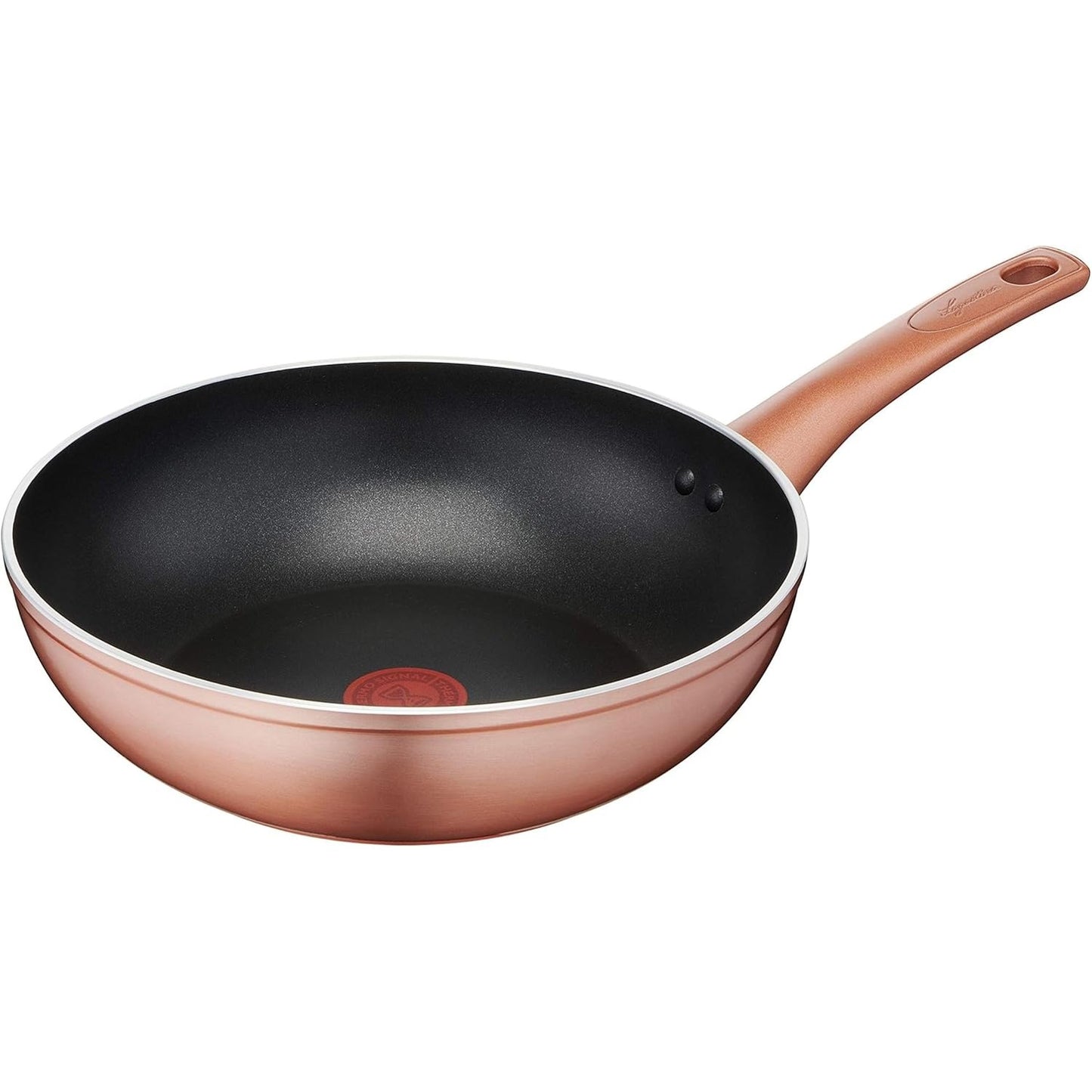 214521 - LAGOSTINA Wok alumini jo-ngjitës × 28 cm me efekt bakri të jashtëm, tenxhere me gaz dhe furrë, veshje e lehtë me titani, dorezë ergonomike bakeliti