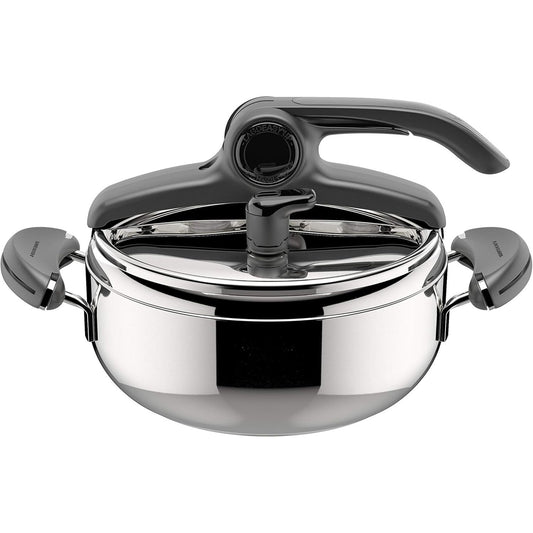 187098 - LAGOSTINA Mia Tenxhere me Presion, 3.5L, Çelik Inox 18/10, Ø 22 cm, Përshtatshme për Induksion dhe Gaz, Kapak që Hapet Lehtë, Bazë me Tre Shtresa, Mund të lahet në lavastovilje
