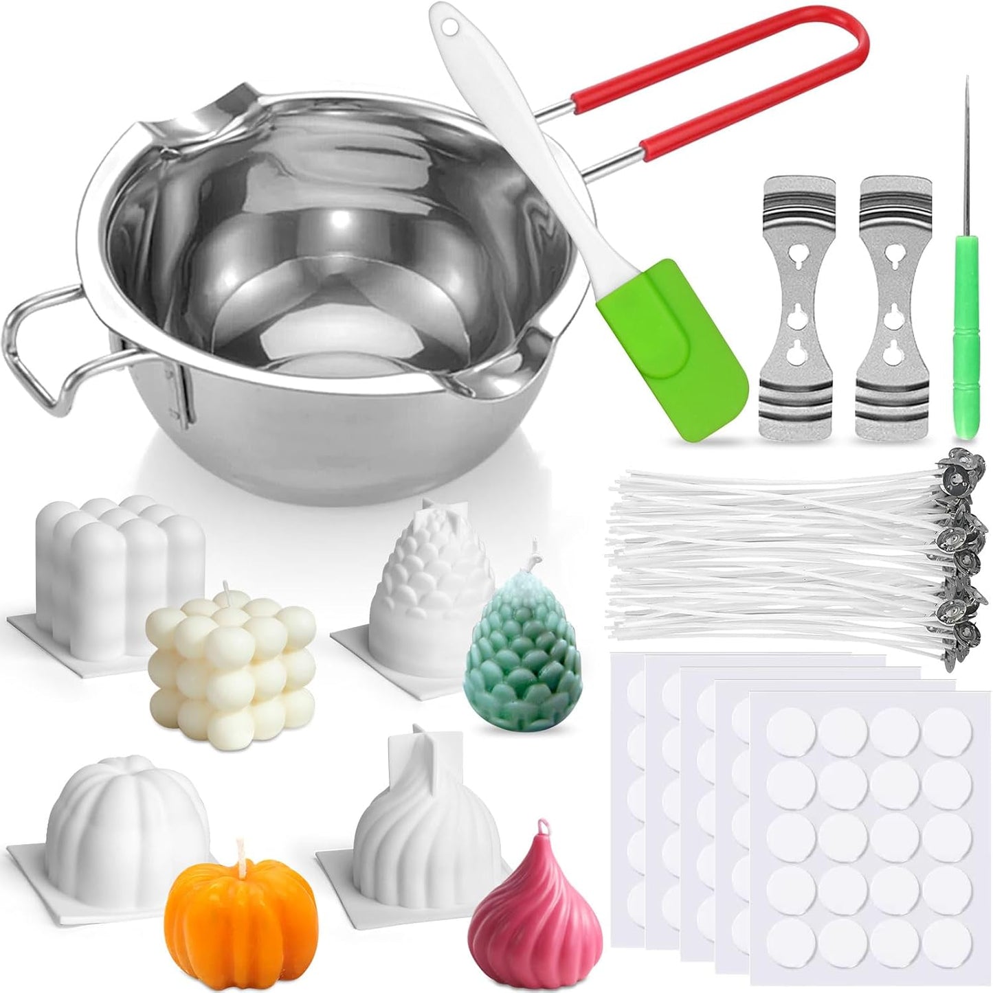 215204 - Kit për Bërjen e Qirinjve, 4 Kallëpe Silikoni 3D, 100 Fitila
