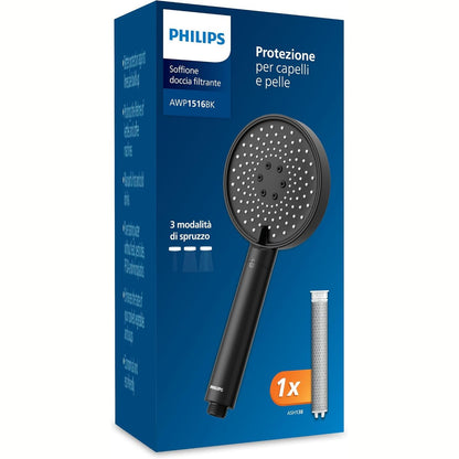 196178 - PHILIPS Koka e Dušit me Filtrin për Ujë - Mbrojtje për Lëkurë dhe Flokë, Largim Efektiv i Klorit dhe Grimcave të Mëdha, 3 Mënyra të Spraktimit, Kapaciteti i Filtrit për 1 Muaj, Ngjyra e Zezë