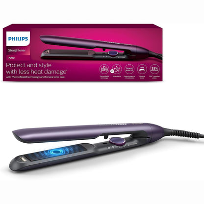 271084 - PHILIPS Straightener Series 7000, teknologji ThermoShield, pllaka qeramike me vaj argani, ngjyrë blu të gjelbër metalike, model BHS732/00
